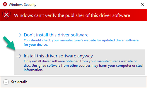 Install this driver software anyway