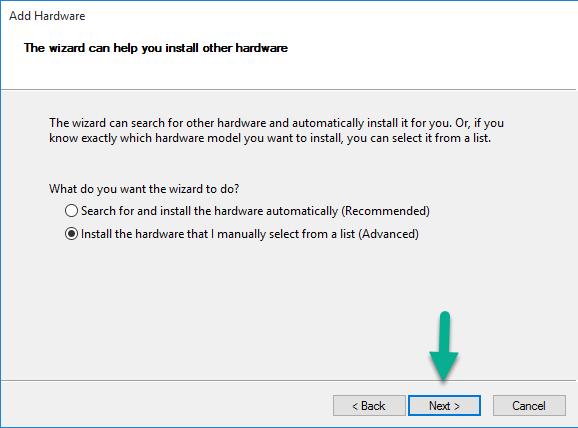 Install the hardware that I manually select from a list (Advanced)